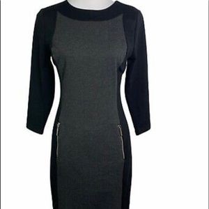 MMK MICHAEL KORS COLOR BLOCK DRESS PENCIL SHEATH BLACK GRAY SMALL